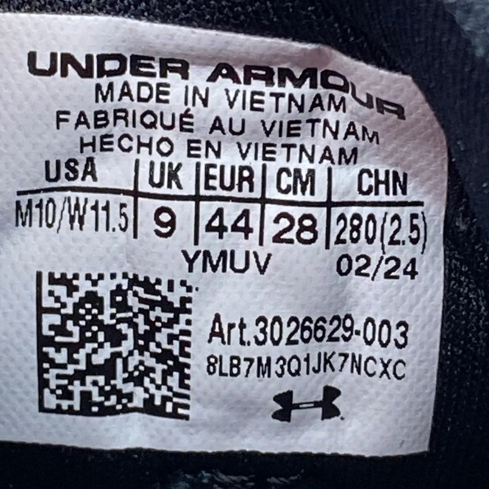 Under Armour HOVR Apparition Running Shoes Mens 10 Black White Gum 3026629-003